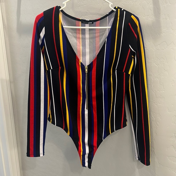 Fashion Nova - Kalea Long Sleeve Striped Bodysuit - Size Large - Picture 2 of 3